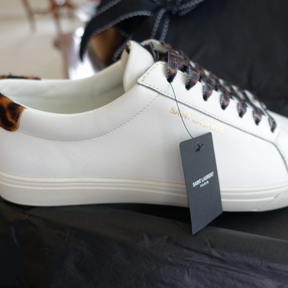 SOLD Saint Laurent White Leather Leopard Pony Hair - Picture 4 of 7